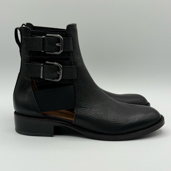 Via Spiga Birna Cutout Double Buckle Black Leather Boots Size 5.5M - Picture 15 of 16